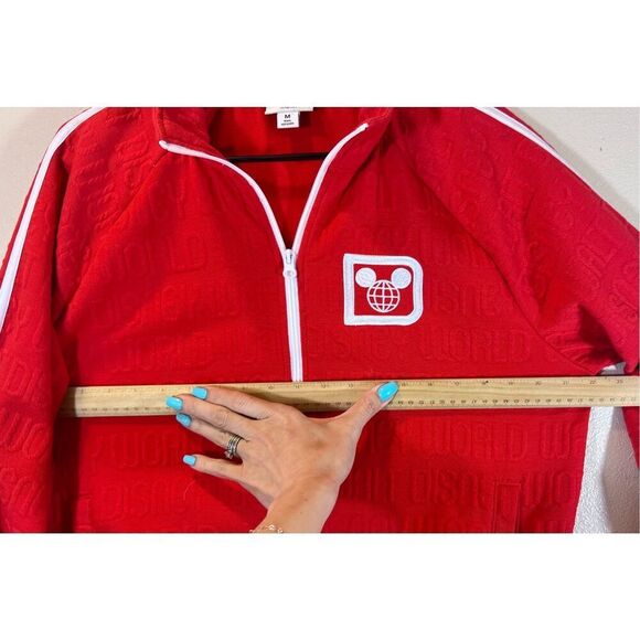NWOT Walt Disney World Mickey Mouse Embossed Red Zip Up Retro Style Track Jacket - Picture 10 of 11